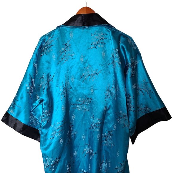 Reversible Kimono Blue Floral Black Embroidered Dragon S Small - Picture 8 of 9